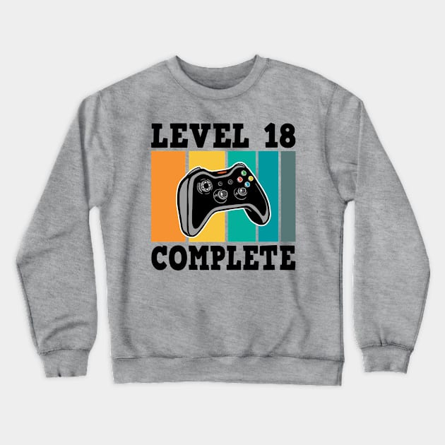 Level 18 Complete 18th Birthday 18 Years Gamer 2002 Crewneck Sweatshirt by Kuehni